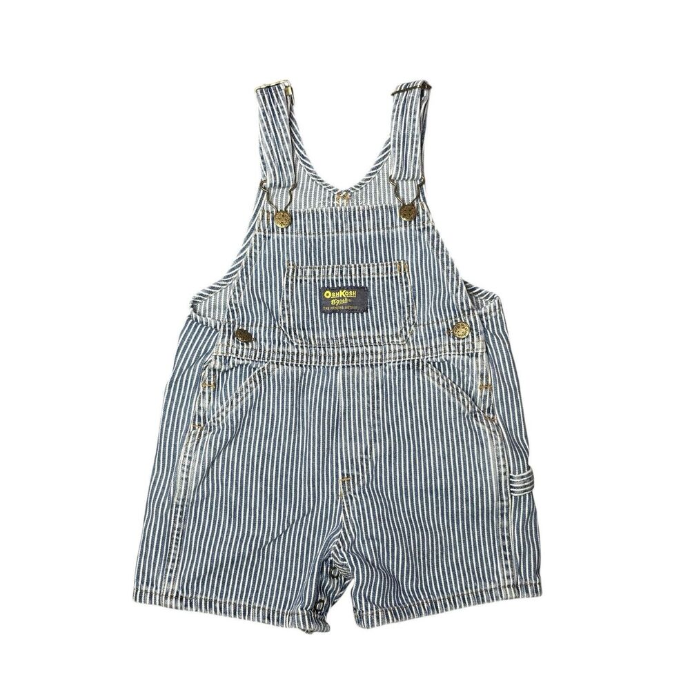 OshKosh B’Gosh Vestbak Railroad Stripe Engineer Hickory Overalls Shortalls 18M
